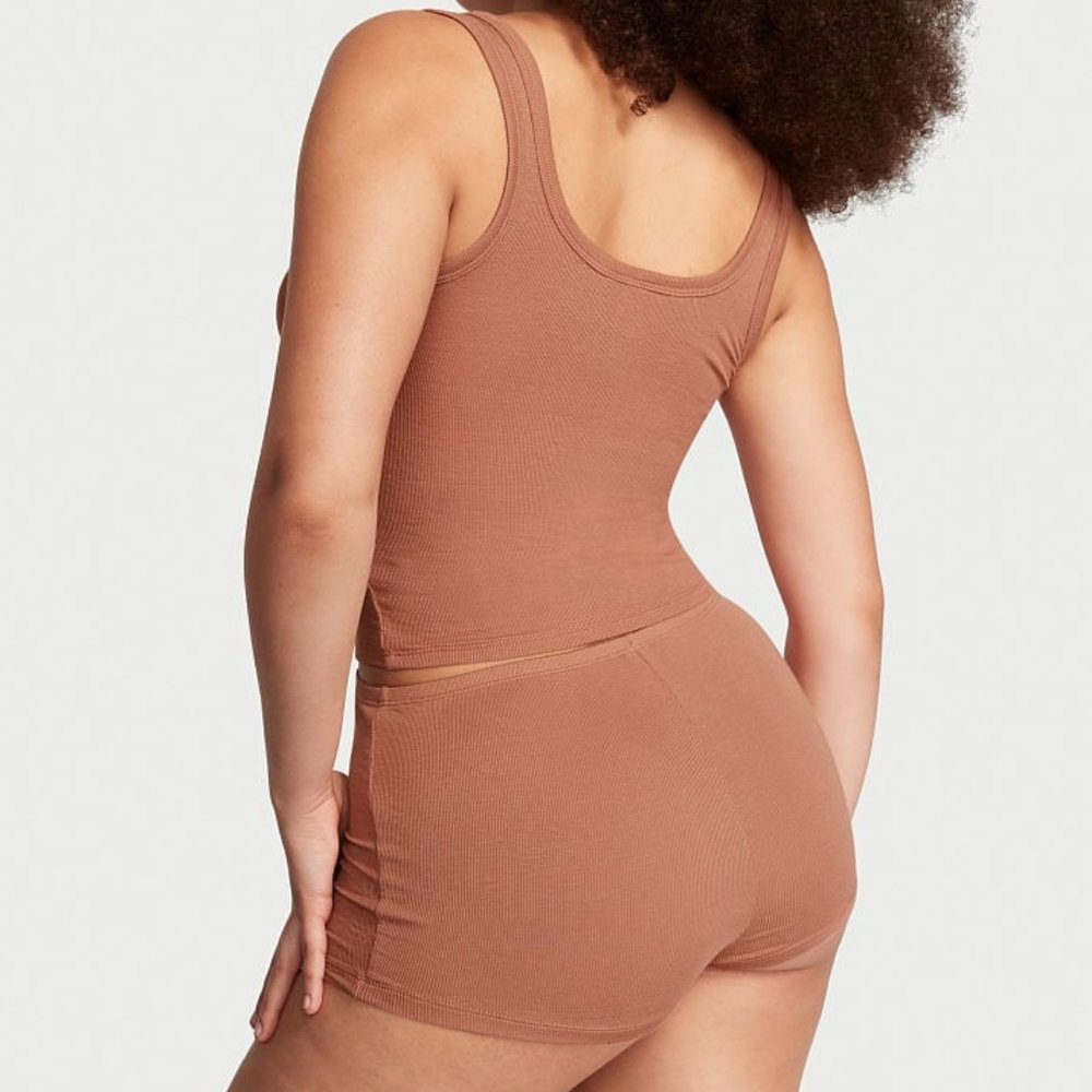 VS XL Ribbed Modal Henley Tank Short Set Brown Pajama PJs P.J.'s So Comfy! NWT